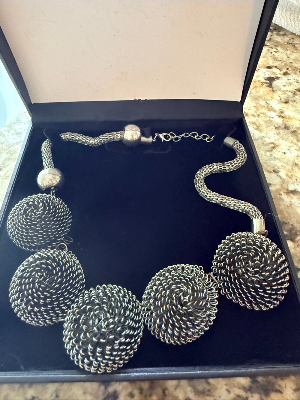 Statement Silver-Tone Coil Ball Necklace - Women Jewelry